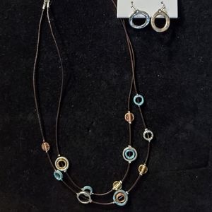 🔥Double Strand Tri-Color Necklace and Earring Set